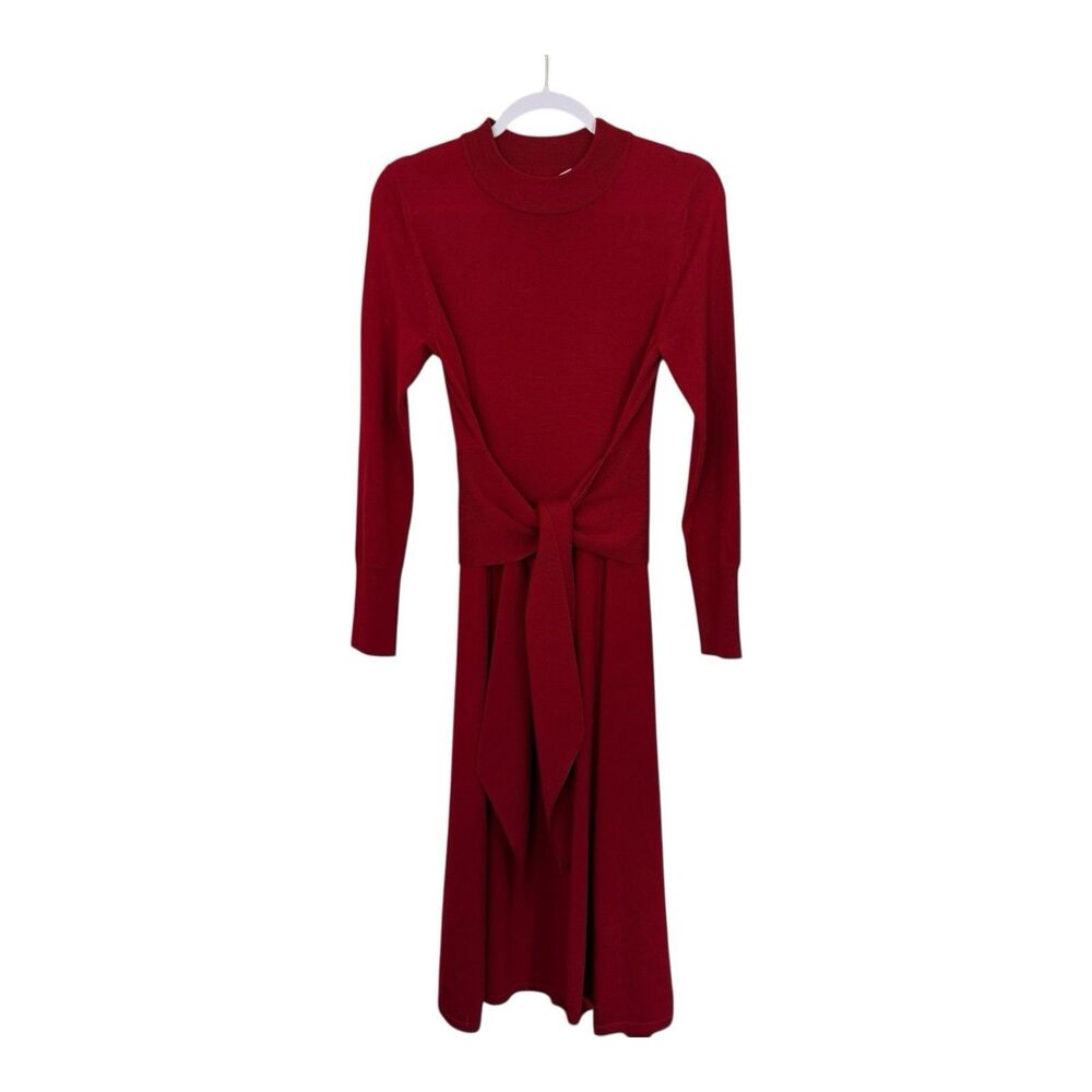 The Fold Allerton Dress Sz Medium Merino Wool Mock Neck Waist Tie Long Sleeve